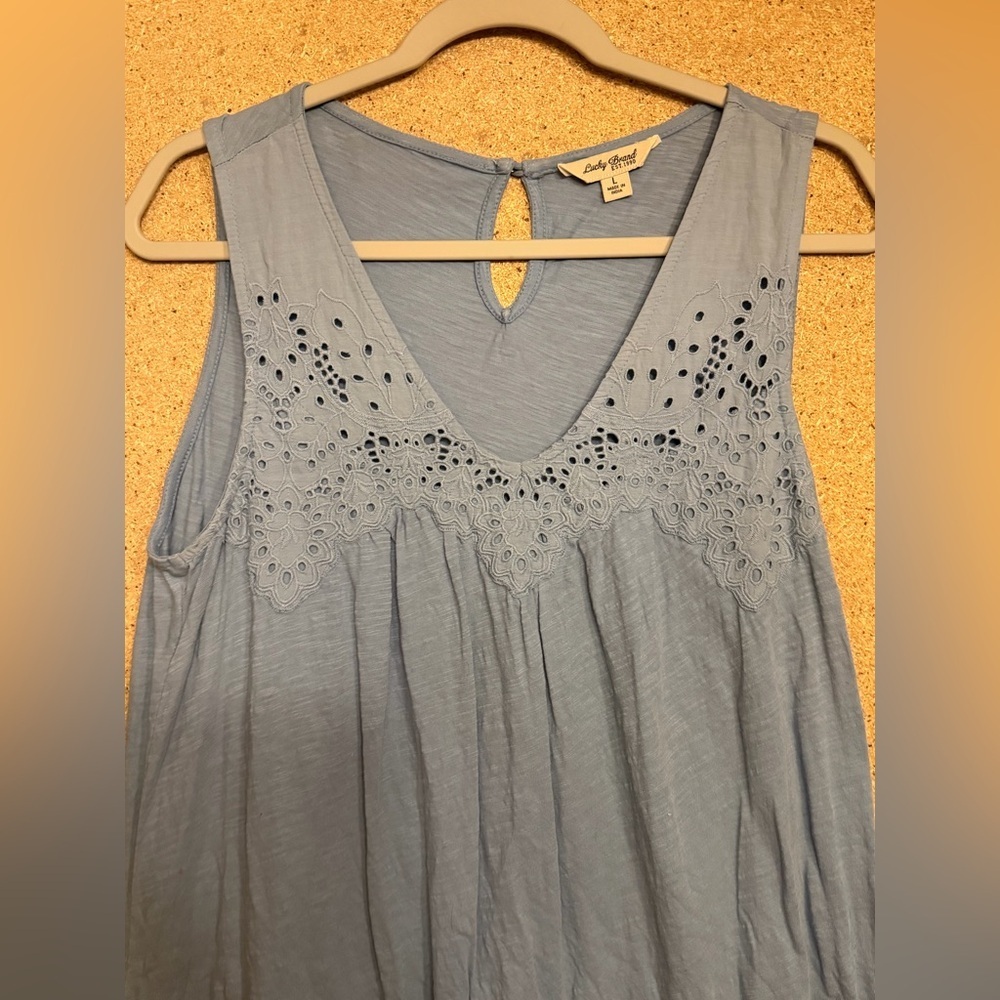 Lucky Brand Light Blue Sleeveless Dress with Eyelet Detail Large L - Picture 2 of 6